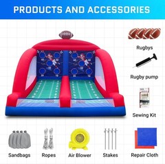 Inflatable Carnival Football Toss Game Sewinfla with 4 Balls & Blower, US Stock