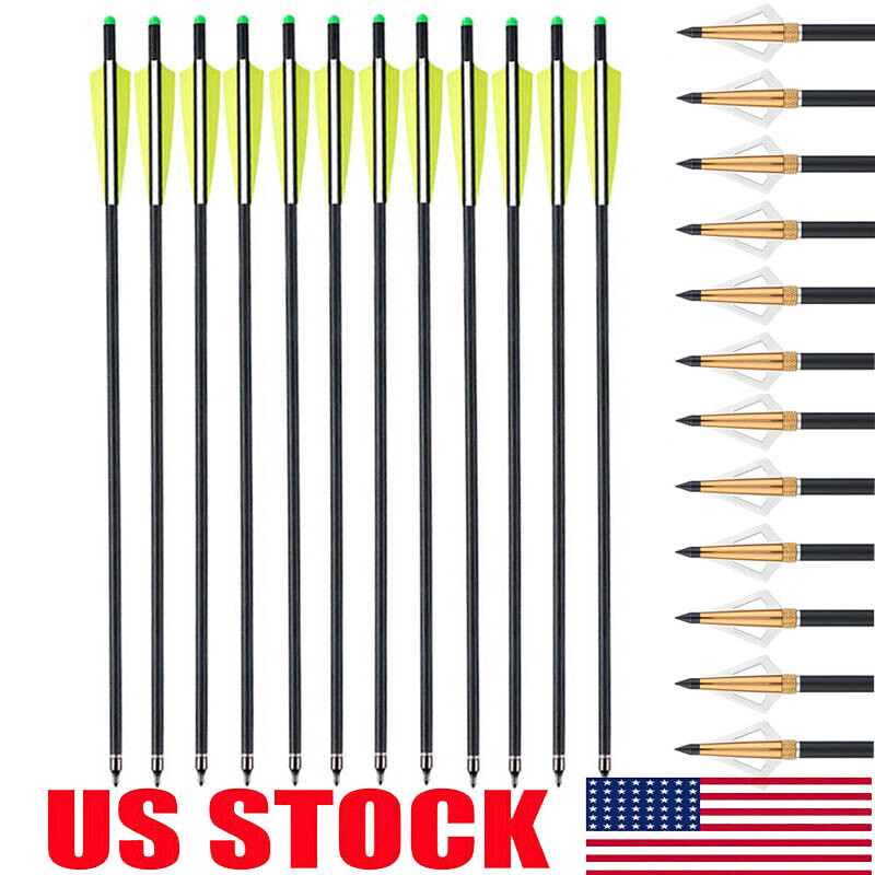 12pcs 20 inch Crossbow Bolts Carbon Crossbow Arrows / 12pcs 100 grain Broadheads
