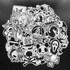 100Pcs Black White Stickers Skateboard Graffiti Laptop Luggage Car Decal Mix Lot