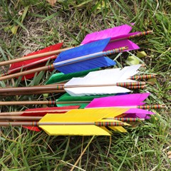 33» Archery Bamboo Arrow 4 Feather Longbow Traditional Recurve Bow Tips Hunting