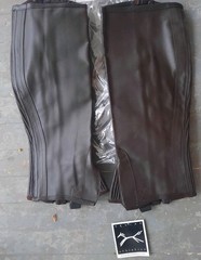 NEW EQUINE ATHLETICS Sz M Dark Brown Leather Stretch Zip Half Chaps Medium