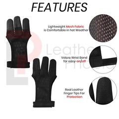 Archery 3 Fingers Tab Cow Leather Glove Arrow Guard for Compound Bow Shooting