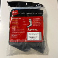 Supreme x Hanes Socks Black 4 Pack Crew Cushioned Size 6-12 New 2026