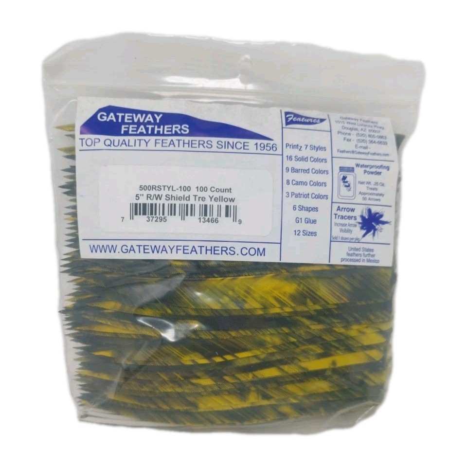 100pk Gateway Feathers 5″ Right Wing: Shield Tre Yellow 500RSTYL-100