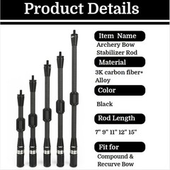 3K Carbon Balance Bar Stabilizer 7″ 9″ 11″ 12″ 15″ Archery Compound Bow Hunting