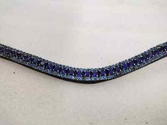 Designer Blue Crystal Horse Leather 3 Row Browband.