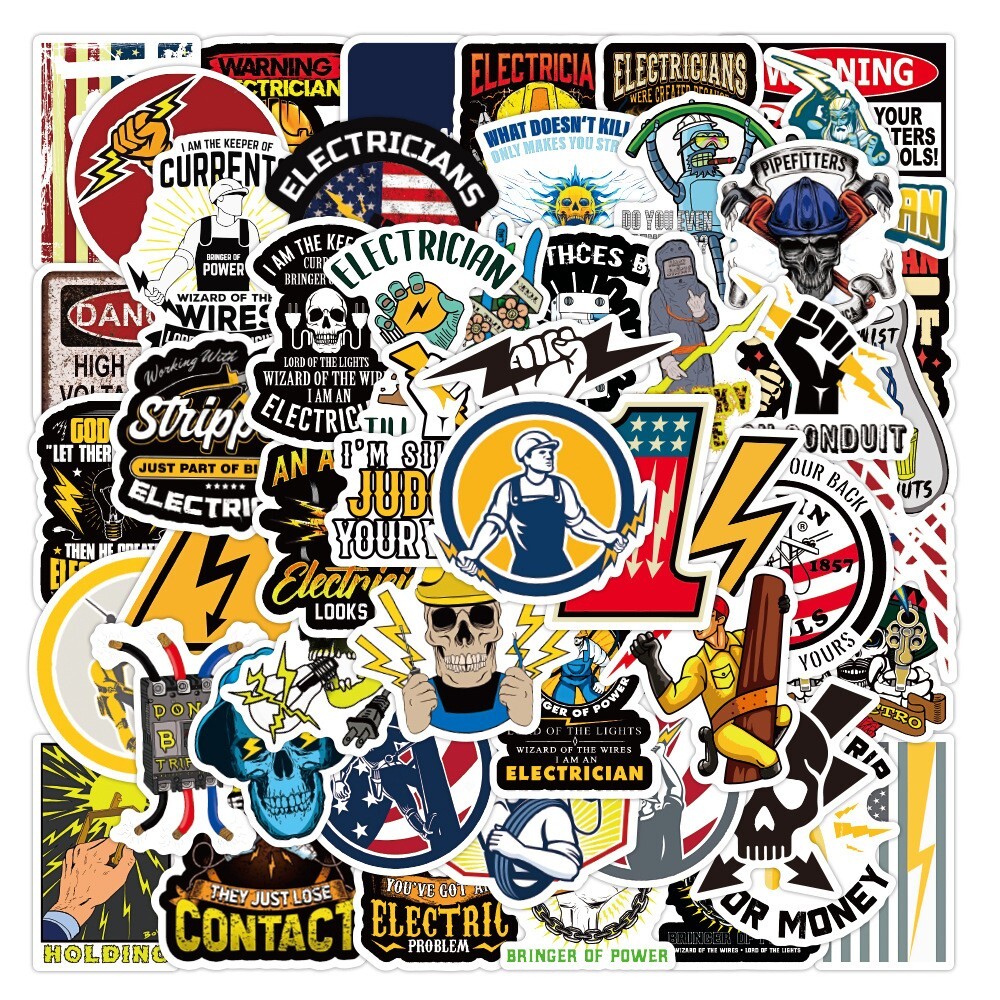 50pcs Funny Electrician Tech Worker Themed Waterproof Sticker Pack