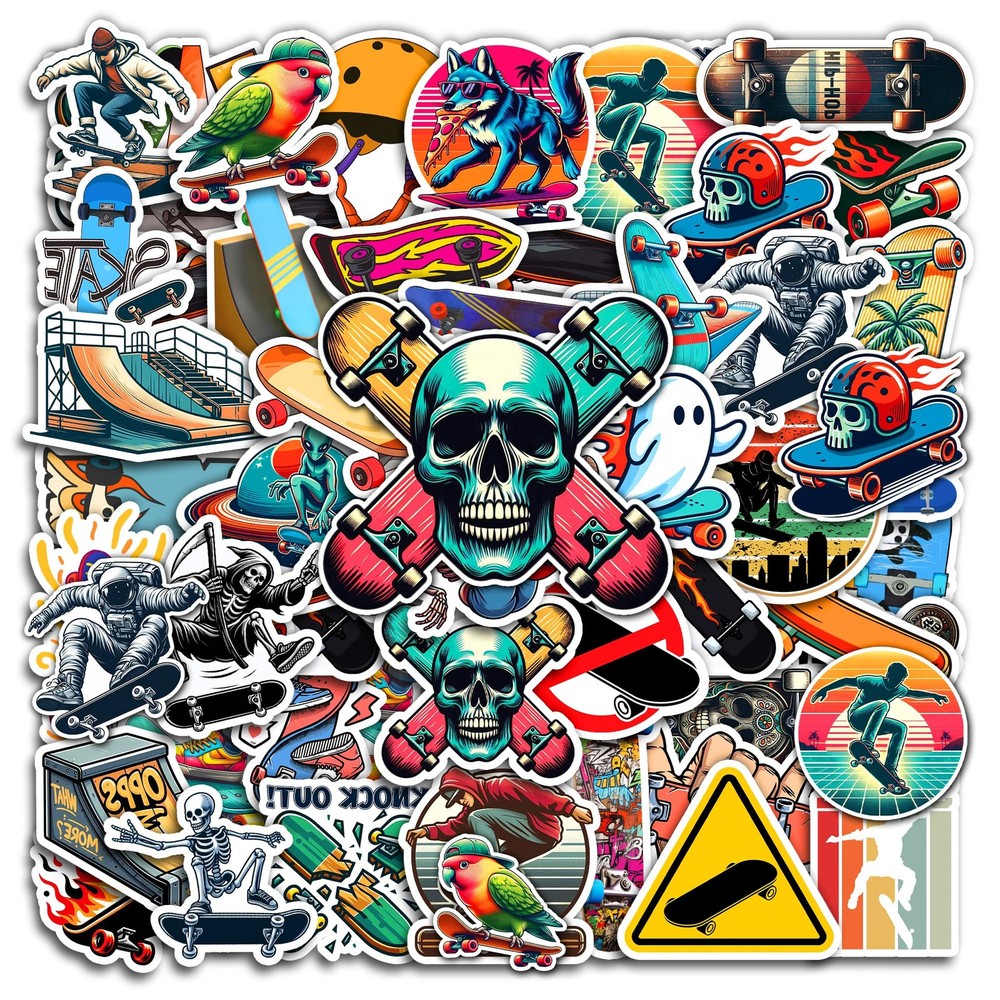 50Pcs Skateboard Vinyl Stickers Waterproof Vinyl Decals for Water Bottles Laptop