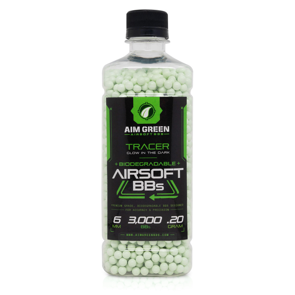 Aim Green Tracer BBs Glow in The Dark Biodegradable Airsoft BBS 6mm, .20g, 3000