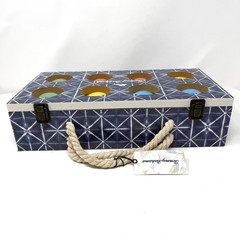 Tommy Bahama Bocce Ball Set Blue Geometric Wood Case Rope Handle SM-54337B New