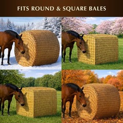6×6 Ft Round Bale Hay Net for Horses – Knotless Slow Feeder Net with 2R