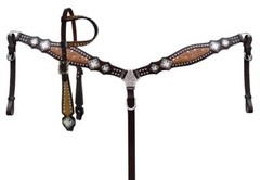Showman Leather Headstall/Breast Collar w/ Cowhide Inlays & Crystal Rhinestones