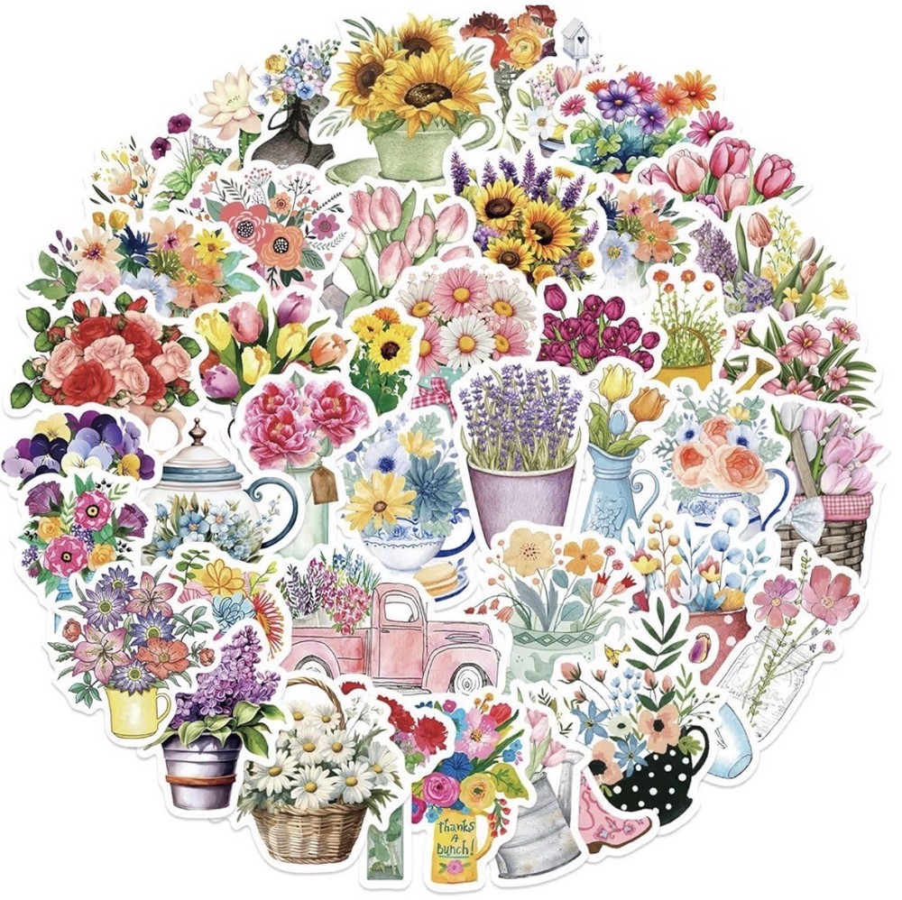 30Pcs Random Aesthetic Fresh Flower Bouquet Floral Plant Waterproof Stickers