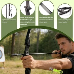 Archery 57″ 20-40LBS Takedown Bow Left & Right Handed Recurve Bow and Arrows Set