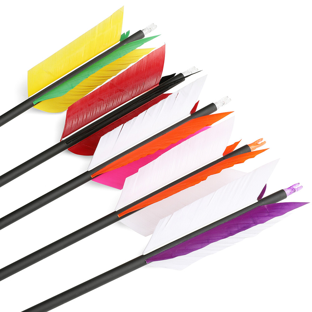 6/12pcs 30″ Carbon Arrows 4″ Flu Flu Feather SP500 Bow Hunt Archery Shoot Target