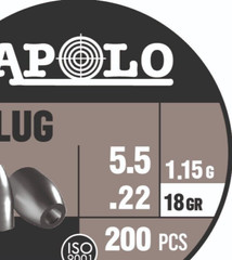 APOLO Slug HP 200 Count HOLLOW POINT 5.5mm .22 Caliber 18gr Airgun Pellets