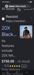 Resistol Black Gold 20X Beaver Felt Black Western Cowboy Hat