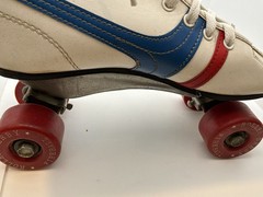 Vintage Derby Fireball Quad Roller Skates Size 5 Made Philippines White Red Blue