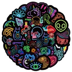50 Pcs Vinyl Neon Signs Stickers Pack Bomb Laptop Guitar Water Bottle Decals Lot