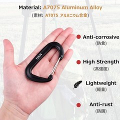 Carabiner Clips, 12 kN Aluminium D Ring Heavy Duty Lightweight Caribeaners-4 PCS