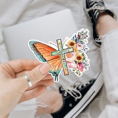 3Pcs Christian Jesus Floral Butterfly Vinyl Decal – Inspirational Bible Verse
