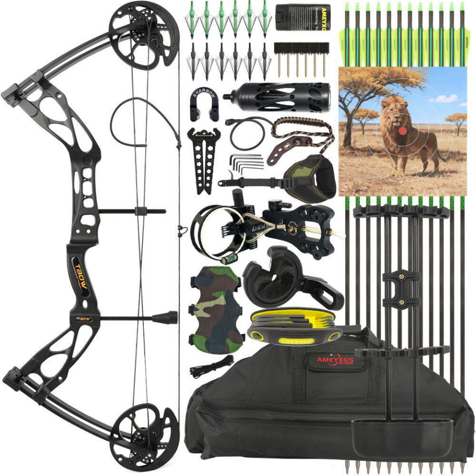 US Compound Bow Arrow Kit 0-70lb Adjustable Archery Hunting Target Shooting RHLH