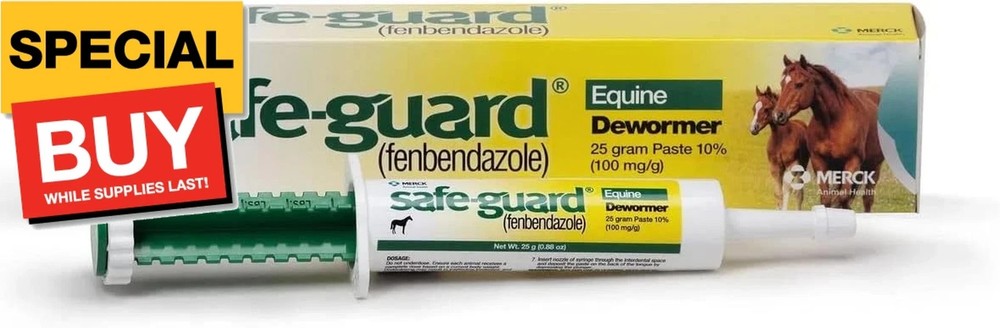 2 TUBES Safeguard Horse Dewormer – 25 Gram paste 10% (100mg/g) 2 TUBES NEW MERCK