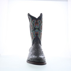 Dingo Ranger Ostrich Print Leather Mens Black Extra Wide Western Boots