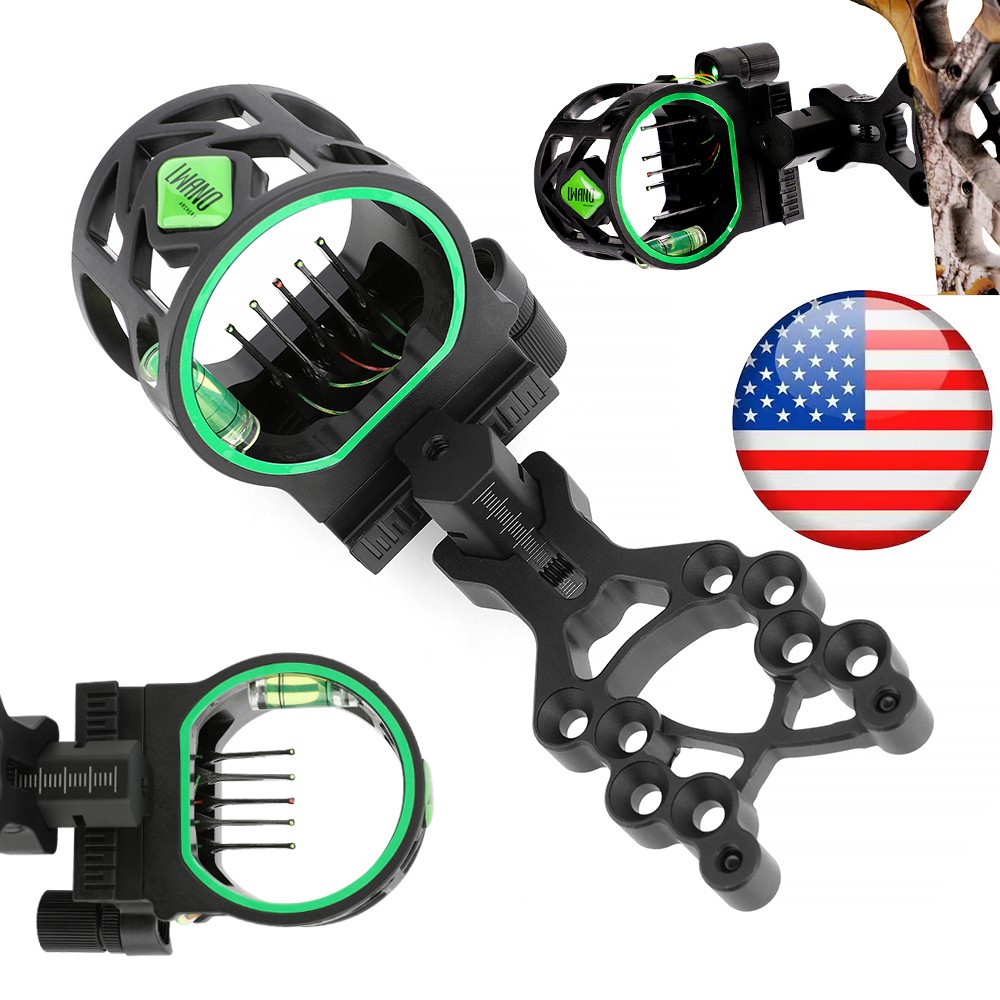 5 Pin Compound Bow Sight 0.019″ Optical Fiber Adjustable Archery RH LH Hunting