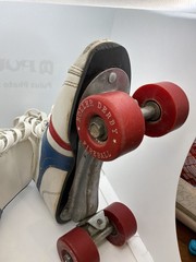Vintage Derby Fireball Quad Roller Skates Size 5 Made Philippines White Red Blue