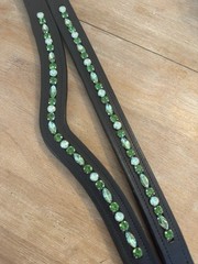 Leather Browband – Sewn-In Glass Rhinestones – Shades Of Green – 13-18”