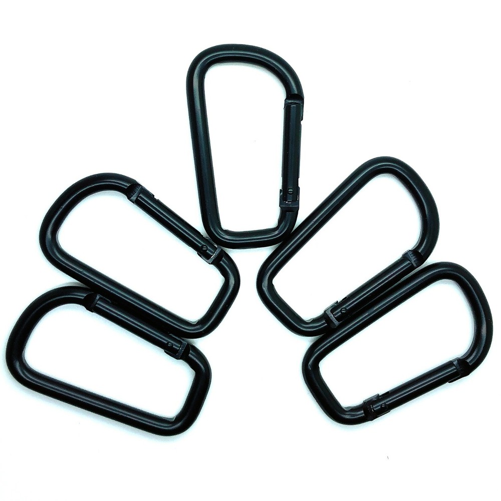 50 pcs 3″ Heavy Duty Carabiner Spring D Clip Key Chain D Shape Black