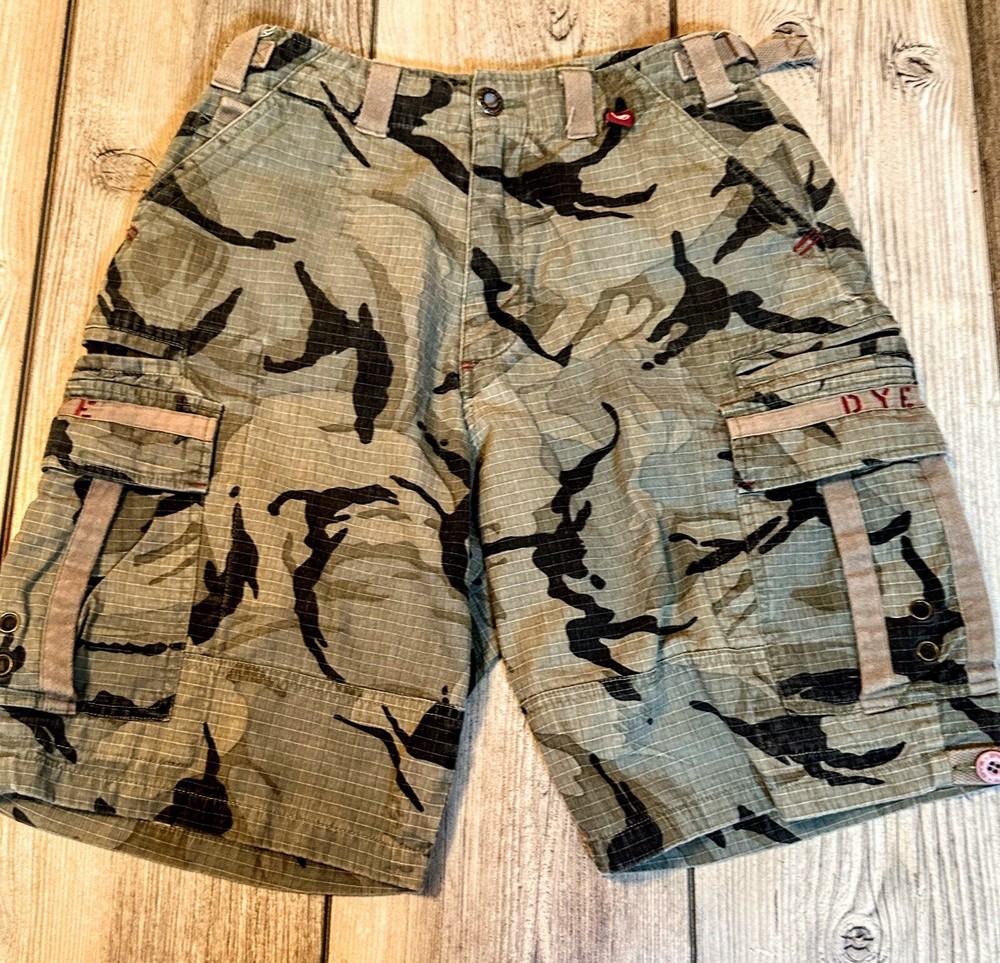 Mens Fort Bragg Shorts By Dye Precision, Olive/Black Camo, RipStop Cotton Sz 28