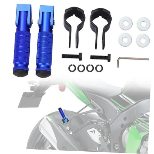 M8 90° Foldable Motorcycle Foot Pegs, CNC Aluminum Alloy & Anti-Skid Blue