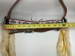 Vintage Western Navajo Beaded Horse Headstall Bridle Metal Bit With Fur