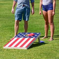 GoSports Regulation Solid Wood Cornhole Set – Vintage American Flag USA Boards