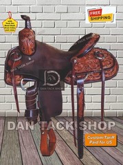 Western Ranch Leather Horse Saddle with Tack Set Free shipping