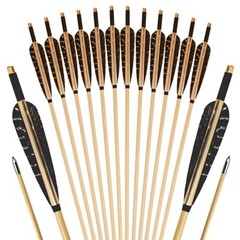12 Pcs Handmade Wooden Archery Arrows with Feathers for Recurve & Longbow 31