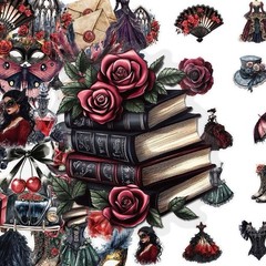 30Pcs Mixed Vintage Gothic Masquerade Clear PET Mask Dark Romance Stickers