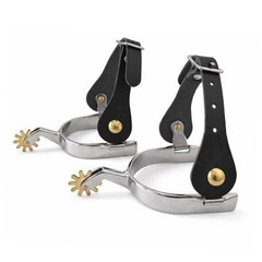 High-Polished Finish Stainless Steel Western Spurs with Leather Straps Black