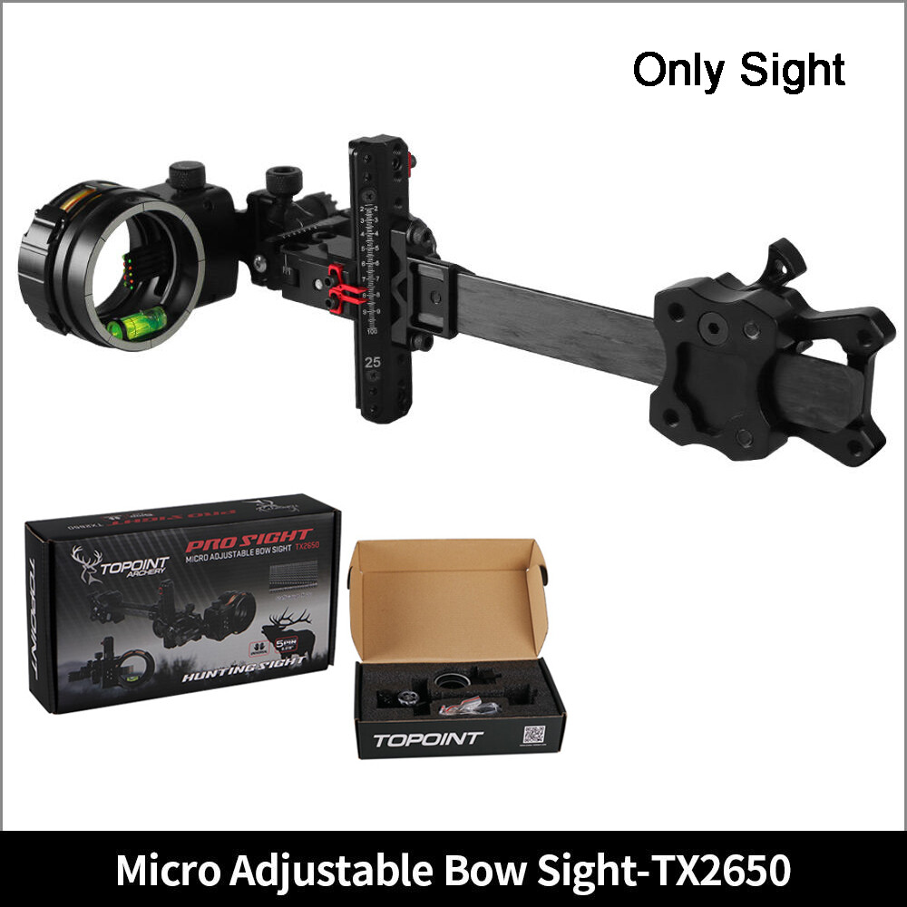 5Pin Compound Bow Sight 4X 6X 8X Lens Carbon Rod 0.019″ Adjustable Archery RH LH
