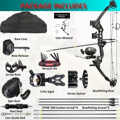 Compound Bow Fishing Combo Kit 20-70 LBS Hunting Bow with Bowfishing Arrow and F