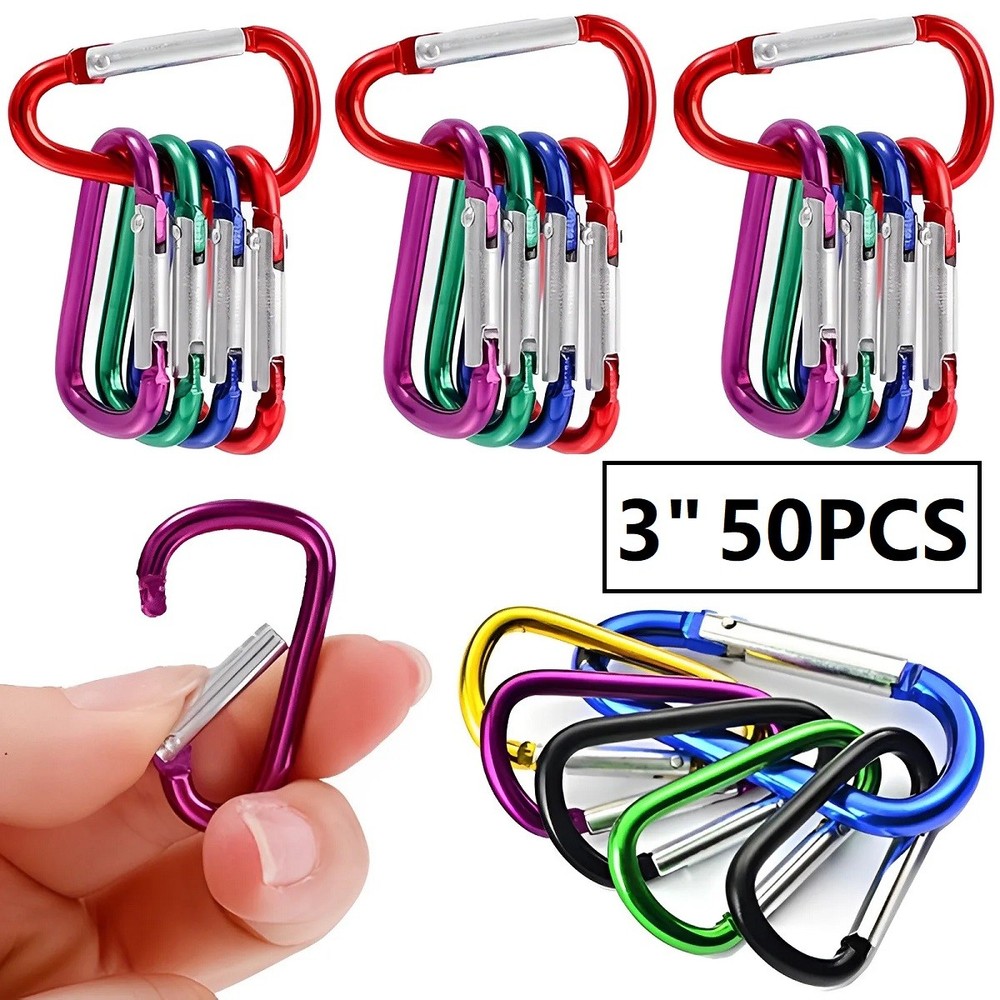 50x-200x 3″ Aluminum Carabiner D Shape Spring Clip Snap Key Hook Keychain Buckle