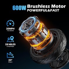 600W Electric Scooter Adults 28Miles 20mph Max Speed Folding Commuter E-scooter