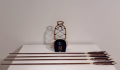 Japanese Samurai Kari-Ebira Quiver, Rare Vintage Yazutsu, & 4 Bamboo Arrows Set