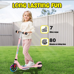 SANOPY Kids Electric Scooter Pink 120W 6MPH Adjustable Pink UL2272 LED Lights
