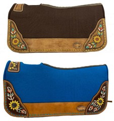 Western Horse Saddle Pad Blue OR Brown Wool Felt w/Sunflowers 32 X 31 ~ 30 X 28