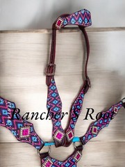 Western Leather Tack Set For Horse | Red Aztec Gladiator Tack Set