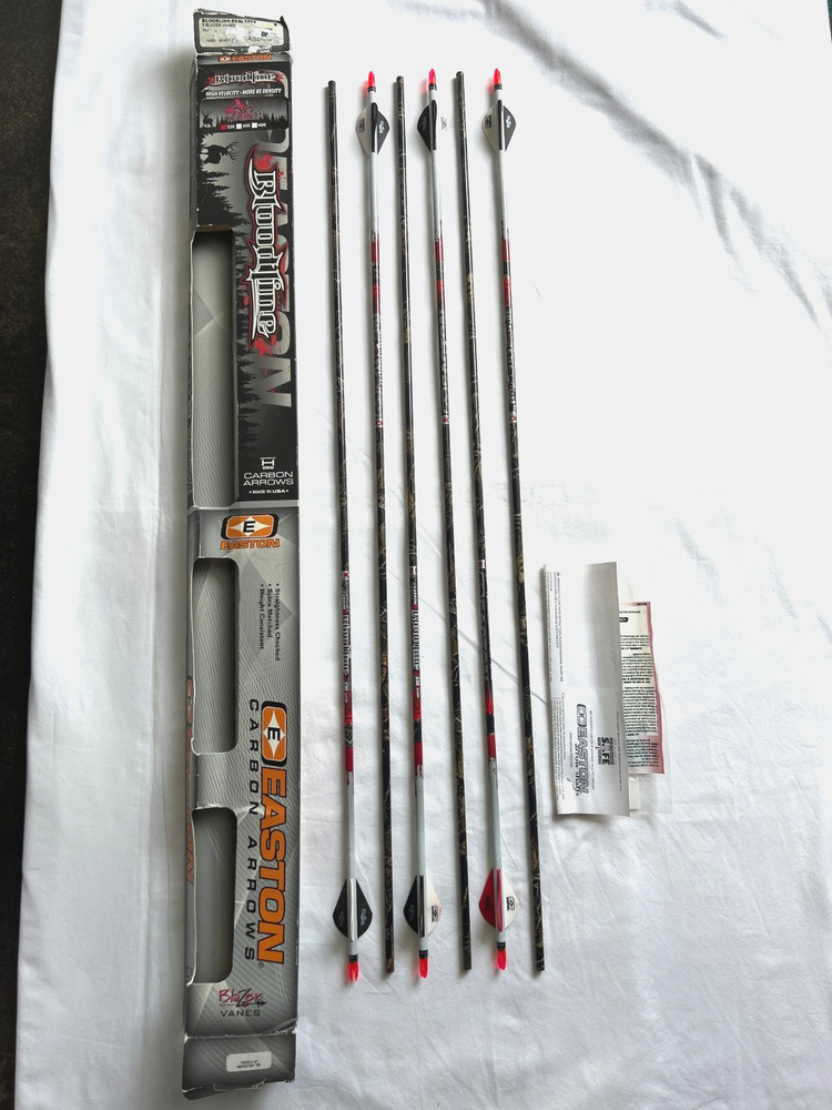 6 Easton Blood Line Carbon 330 9.4 GPI Blazer Vanes 32″ Uncut Black/White New