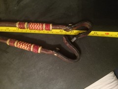 used leather headstall sliding ear silver buckles Red And White Rawhide Wrapped